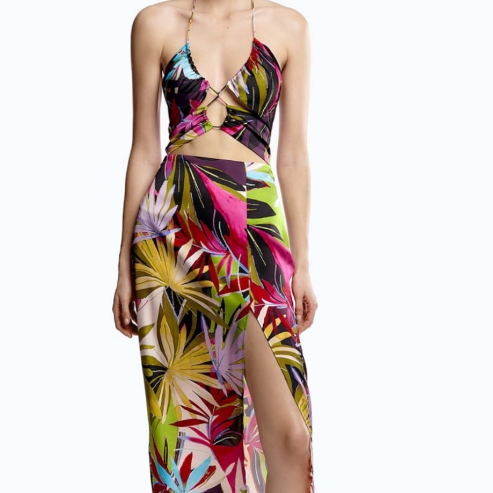 Tropical cut out dress multicolored